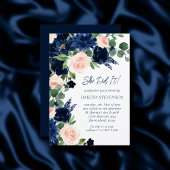 Chic Blooms | Abschluss Navy Blue und Blush Pink Einladung