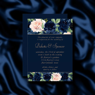Chic Blooms Dark Navy Blue and Blush Garland Einladung