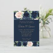 Chic Blooms | Dark Navy Blue and Blush Garland Einladung (Stehend Vorderseite)