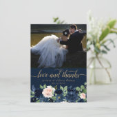 Chic Blooms | Dunkle Navy Blush Pink Foto Liebe un Dankeskarte (Stehend Vorderseite)