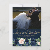 Chic Blooms | Dunkle Navy Blush Pink Foto Liebe un Dankeskarte (Vorderseite)