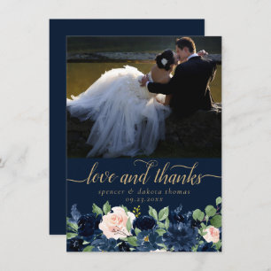 Chic Blooms   Dunkle Navy Blush Pink Foto Liebe un Dankeskarte