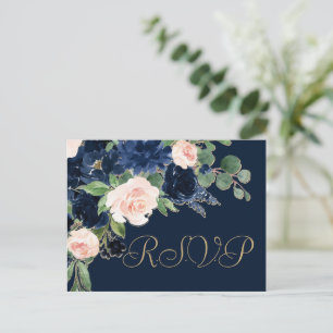 Chic Blooms   Dunkles Navy Blau und Blush Pink Ent Postkarte