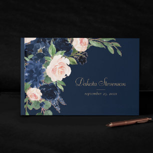 Chic Blooms Dunkles Navy Blau und Rosa Rosa Blüt Gästebuch