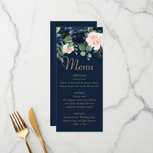 Chic Blooms   Dunkles Navy Blau und Rosa Rosa Blüt Menükarte