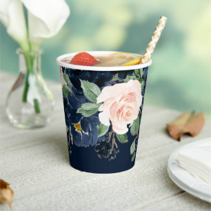 Chic Blooms   Dunkles Navy Blau und Rosa Rosa Blüt Pappbecher
