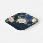 Chic Blooms | Dunkles Navy Blau und Rosa Rosa Blüt Pappteller (Gewinkelt)