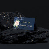 Chic Blooms | Dunkles Navy Blau und Rosa Rosa Blüt Platzkarte