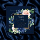 Chic Blooms | Dunkles Navy Blue und Blush Kranz Einladung