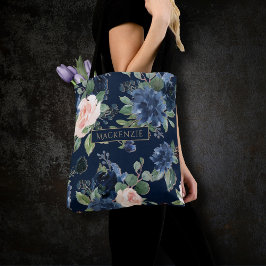 Chic Blooms | Dunkles Navy Blue und Blush Monogram Tasche