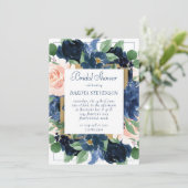 Chic Blooms | Dusche aus rotem Rose und Navy Einladung (Stehend Vorderseite)