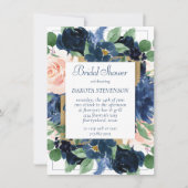 Chic Blooms | Dusche aus rotem Rose und Navy Einladung (Vorderseite)