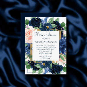 Chic Blooms Dusche aus rotem Rose und Navy Einladung
