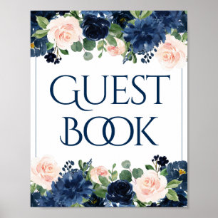 Chic Blooms Gästebuchsignatur Navy und Pink Flor Poster