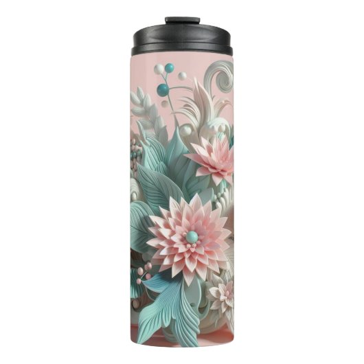 Chic Blooms: Moderne Girly 3D Floral Delight Thermosbecher (Vorderseite)