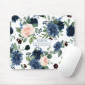Chic Blooms | Monogramm Navy Blue und Blush Floral Mousepad (Mit Mouse)