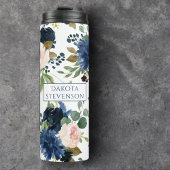 Chic Blooms | Monogramm Navy Blue und Blush Floral Thermosbecher