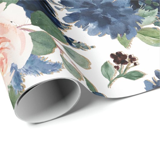 Chic Blooms | Navy Blue and Blush Floral Muster Geschenkpapier (Rolleneckpunkt)
