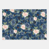 Chic Blooms | Navy Blue and Blush Floral Muster Geschenkpapier Set (Vorderseite 3)