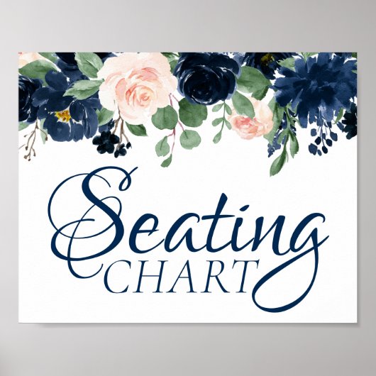 Chic Blooms | Navy Blue and Blush Floral Sitzplätz Poster (Vorne)