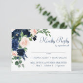 Chic Blooms | Navy Blue and Blush Frame Entree RSVP Karte (Stehend Vorderseite)
