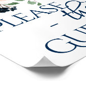 Chic Blooms | Navy Blue and Blush Guestbook Signat Poster (Ecke)