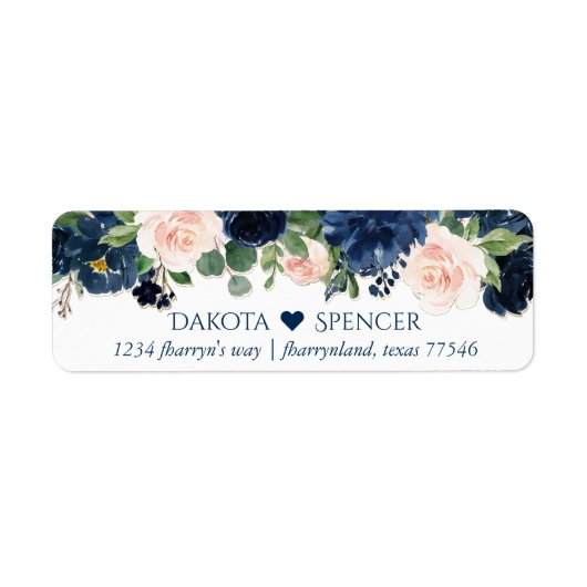 Chic Blooms | Navy Blue and Blush Heart Address (Vorne)