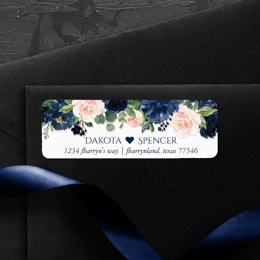 Chic Blooms | Navy Blue and Blush Heart Address