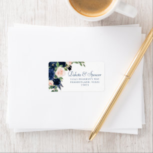 Chic Blooms   Navy Blue and Blush Pink Adresse Adressaufkleber