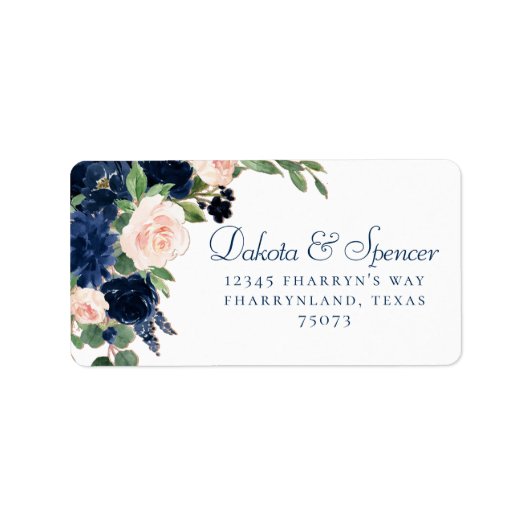 Chic Blooms | Navy Blue and Blush Pink Adresse Adressaufkleber (Vorne)