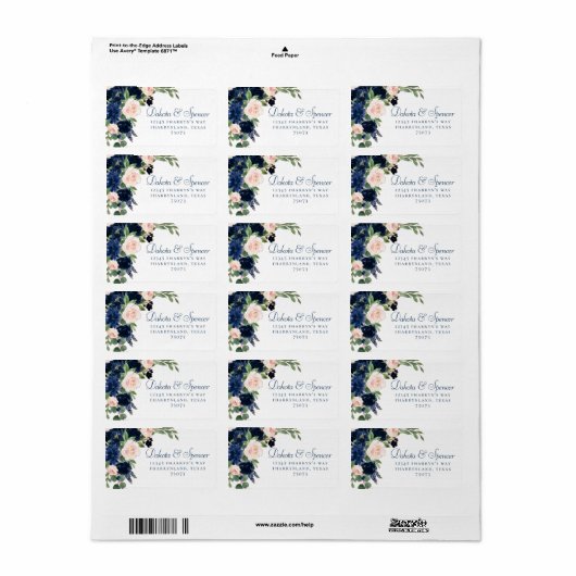 Chic Blooms | Navy Blue and Blush Pink Adresse Adressaufkleber (Vorne)