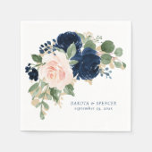 Chic Blooms | Navy Blue and Blush Pink Bouquet Serviette (Vorderseite)