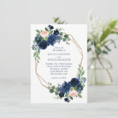 Chic Blooms | Navy Blue and Blush Pink Floral Einladung (Stehend Vorderseite)
