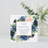 Chic Blooms | Navy Blue and Blush Pink Floral Einladung (Stehend Vorderseite)