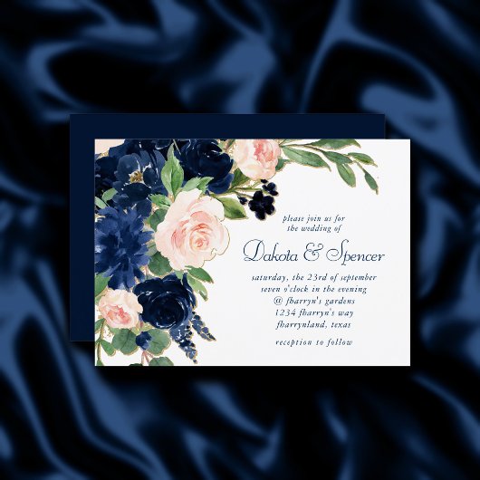 Chic Blooms | Navy Blue and Blush Pink Floral Einladung
