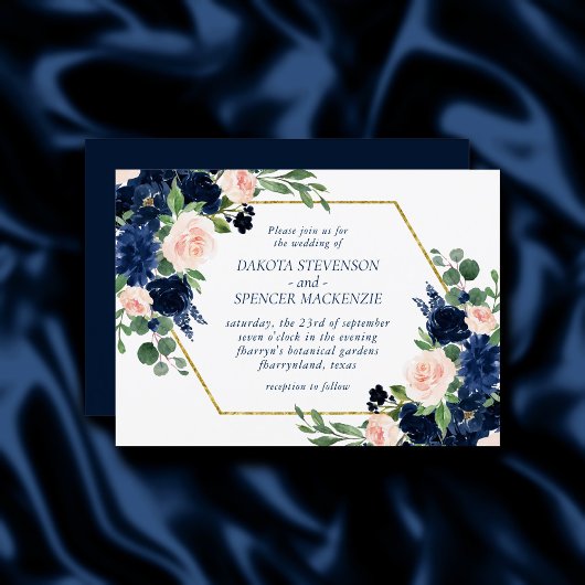 Chic Blooms | Navy Blue and Blush Pink Floral Einladung