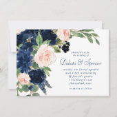 Chic Blooms | Navy Blue and Blush Pink Floral Einladung (Vorderseite)