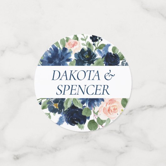 Chic Blooms | Navy Blue and Blush Pink Floral Konfetti (Klein Vorderseite)