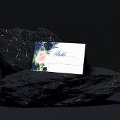 Chic Blooms | Navy Blue and Blush Pink Floral Platzkarte