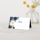 Chic Blooms | Navy Blue and Blush Pink Floral Platzkarte (Vorderseite)