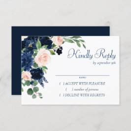 Chic Blooms | Navy Blue and Blush Pink Floral RSVP Karte