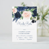 Chic Blooms | Navy Blue and Blush Pink Floral RSVP Karte (Stehend Vorderseite)