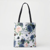 Chic Blooms | Navy Blue and Blush Pink Floral Tasche (Vorderseite)