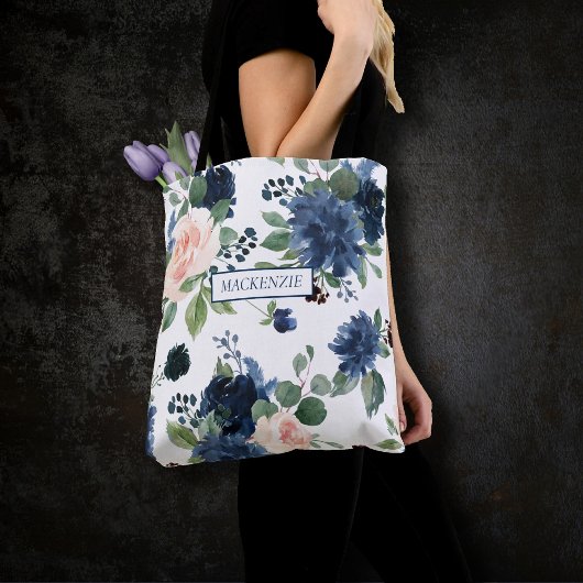 Chic Blooms | Navy Blue and Blush Pink Floral Tasche