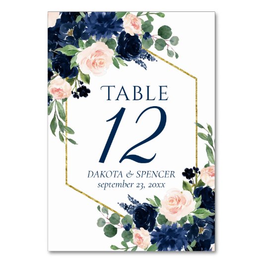 Chic Blooms | Navy Blue and Blush Pink Floral Tischnummer (Vorderseite)