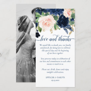 Chic Blooms   Navy Blue and Blush Pink Foto Liebe Dankeskarte