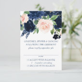 Chic Blooms | Navy Blue and Blush Pink Garland RSVP Karte (Stehend Vorderseite)