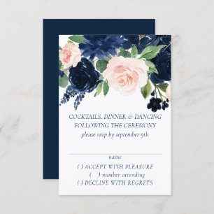 Chic Blooms   Navy Blue and Blush Pink Garland RSVP Karte
