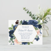 Chic Blooms | Navy Blue and Blush Pink Gold Frame Einladung (Stehend Vorderseite)