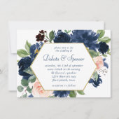 Chic Blooms | Navy Blue and Blush Pink Gold Frame Einladung (Vorderseite)
